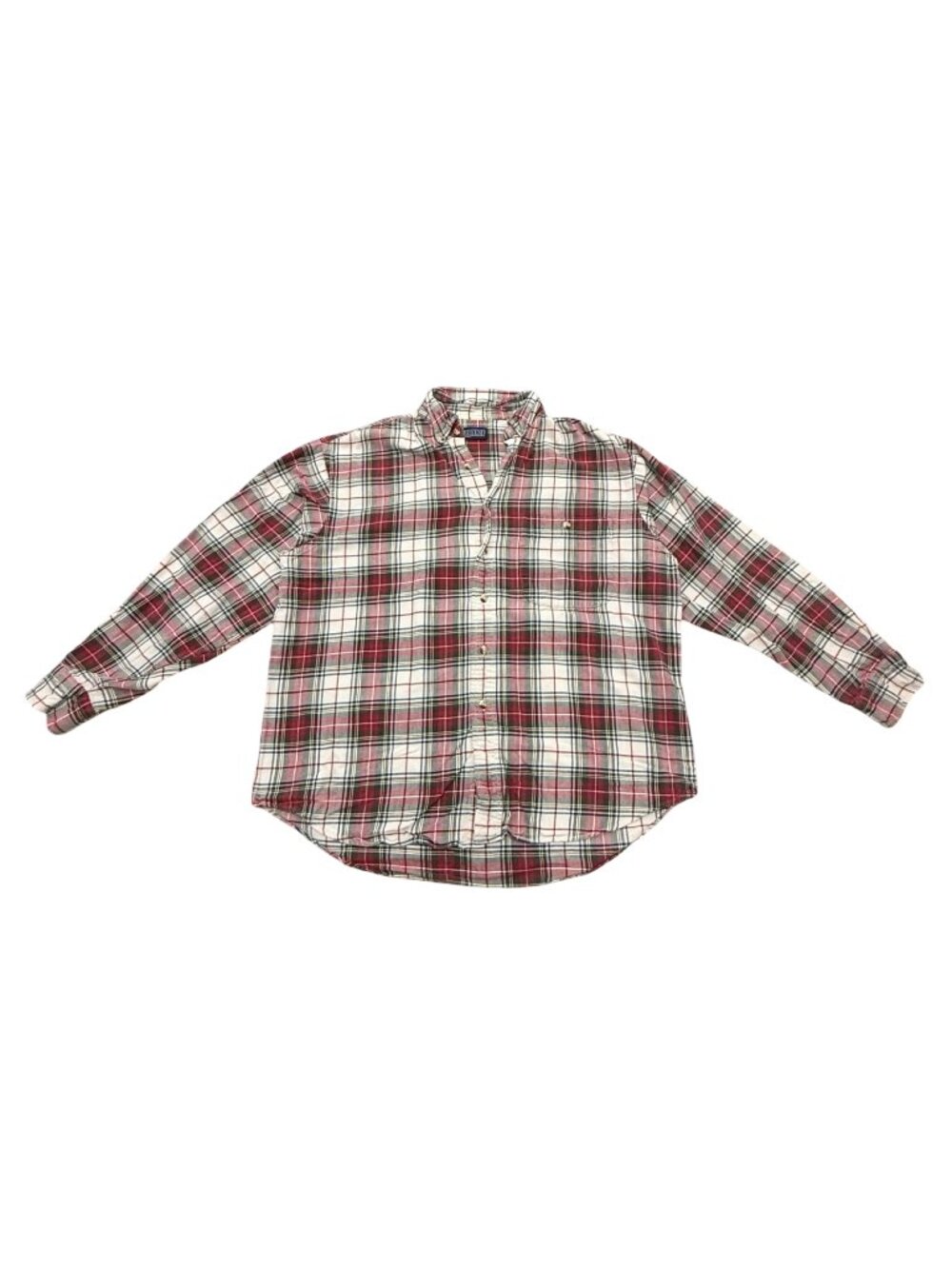 Vintage 1990s Lands’ End Flannel Shirt Red White Plaid